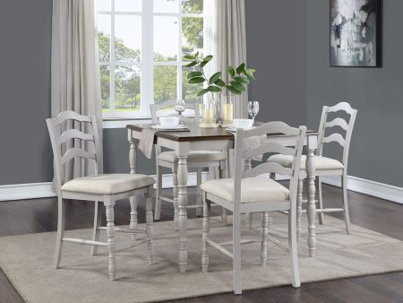 Bettina - Counter Height Table Set (5 Piece) - Beige Fabric, Antique White & Weathered Oak Fashion