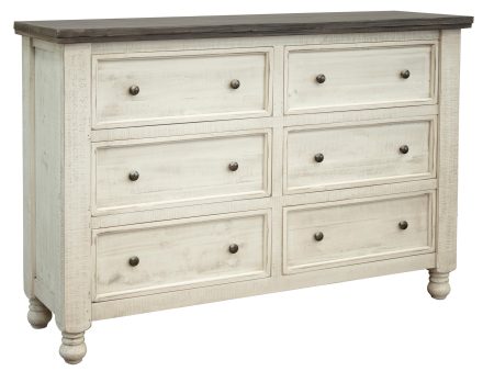 Stone - Dresser With 6 Drawers - Antiqued Ivory   Weathered Gray Online now