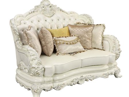 Adara - Loveseat - White PU & Antique White Finish Online Hot Sale