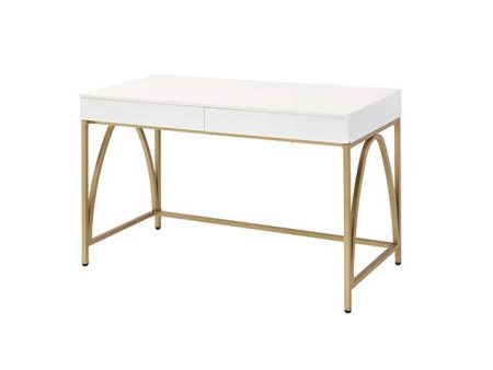 Lightmane - Vanity Desk - White High Gloss & Gold Finish Hot on Sale