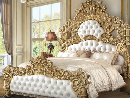 Bernadette - Eastern King Bed - White PU & Gold Finish on Sale