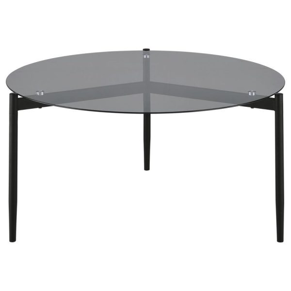 Rosalie - Round Smoked Glass Top Coffee Table - Sandy Black For Sale