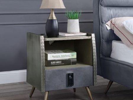 Doris - Nightstand - Gray Top Grain Leather & Aluminum Supply