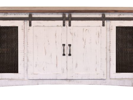 Pueblo White - TV Stand   Console   Wall Unit - Antiqued White   Brown For Discount