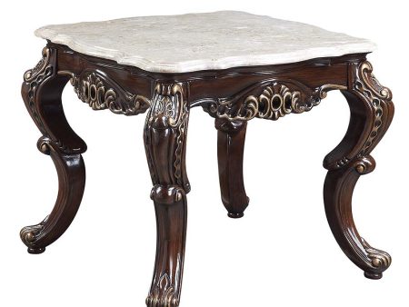 Benbek - End Table - Marble & Antique Oak Finish For Sale