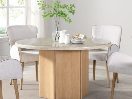 Adalynn - Round Dining Table With Marble Top - Gray & Weathered Gray Oak For Sale