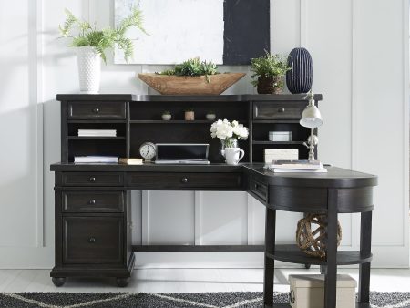 Harvest Home - L Shaped Desk Set With Hutch - Black on Sale