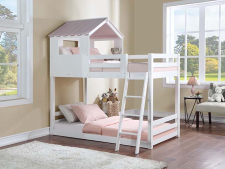 Solenne Twin Over Twin Bunk Bed - White & Pink Finish For Sale