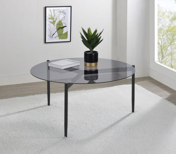 Rosalie - Round Smoked Glass Top Coffee Table - Sandy Black For Sale