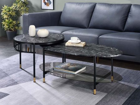 Silas - Coffee Table - Faux Marble Top & Black Finish Fashion