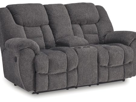 Foreside - Charcoal - Dbl Reclining Loveseat with Console For Sale