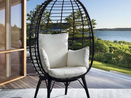 Penelope - Patio Lounge Chair - Light Gray Fabric & Black Finish For Cheap