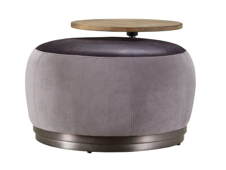 Decapree - Ottoman - Antique Slate Top Grain Leather & Gray Velvet For Discount