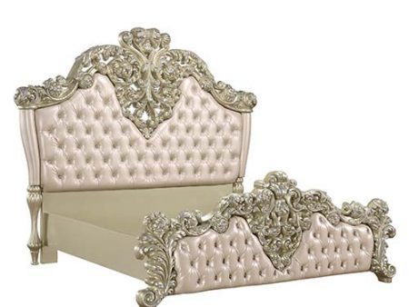 Vatican - Eastern King Bed - PU Leather, Light Gold & Champagne Silver Finish For Discount