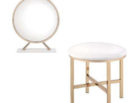 Midriaks - Vanity Mirror & Stool - PU, White & Gold Finish on Sale