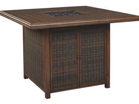 Paradise - Medium Brown - Square Bar Table w Fire Pit For Sale