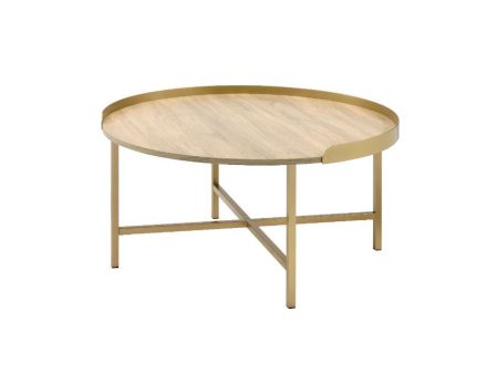 Mithea - Coffee Table - Oak Table Top & Gold Finish Online now