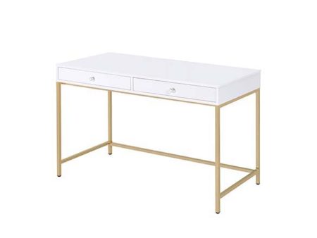 Ottey - Vanity Desk - White High Gloss & Gold Finish Sale