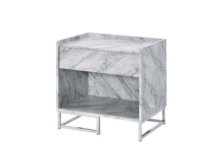 Azrael - Accent Table - White Printed Faux Marble & Chrome Finish Online