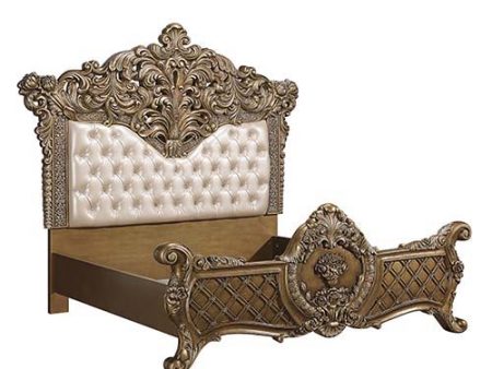 Constantine - Eastern King Bed - PU Leather, Light Gold, Brown & Gold Finish Discount