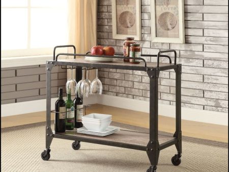 Caitlin - Serving Cart - Rustic Oak & Black For Sale