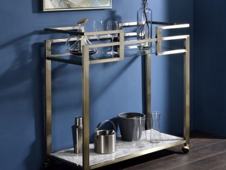 Neilo - Kitchen Cart - Clear Glass, Faux Marble & Wire Brass Finish Online