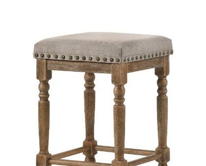 Farsiris - Stool (Set of 2) - Beige Fabric & Weathered Oak Finish Online Hot Sale