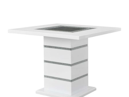 Elizaveta - Counter Height Table - Gray Velvet, Faux Crystal Diamonds &White High Gloss Finish Sale