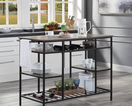 Lona - Kitchen Island - Rustic Oak & Black Finish Online now