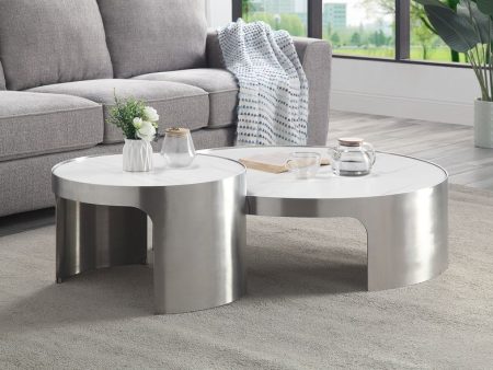 Abilene - Coffee Table - Marble & Brush Silver Finish Sale